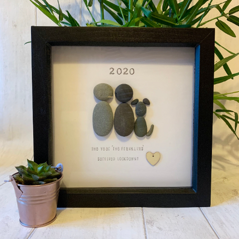 2020 The Year The *Surname* Survived Lockdown Pebble Art Box Frame