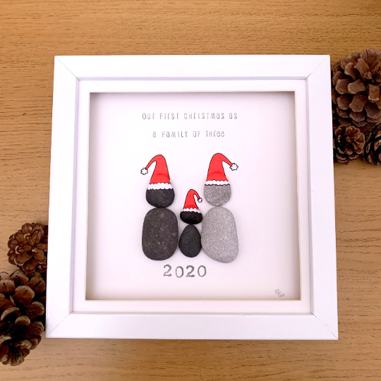 Our First Christmas As A Family Of Three Pebble Art Box Frame