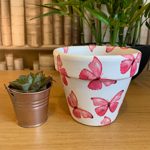 Pink Butterflies Decoupaged Plant Pot