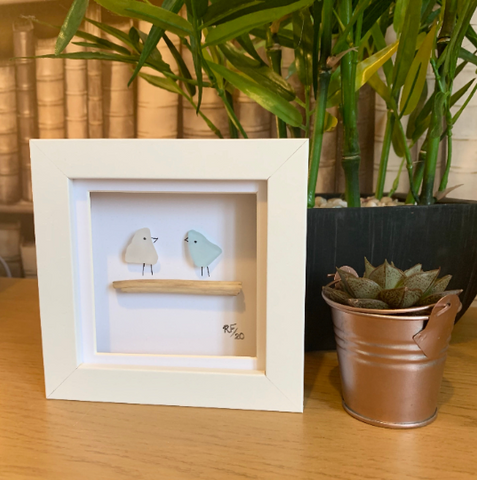 Two Little Birds Sea Glass Art Box Frame | Anniversary Gift