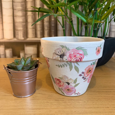 Vintage Flower Decoupaged Plant Pot