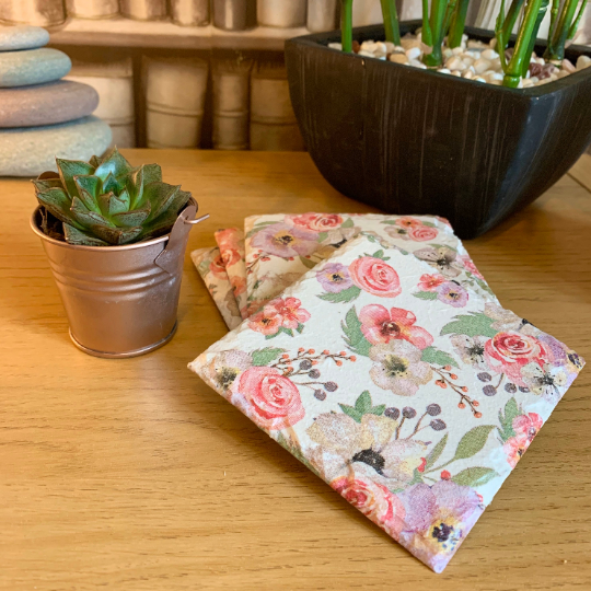Vintage Flower Decoupaged Slate Coasters (Set of 2, Set of 4)