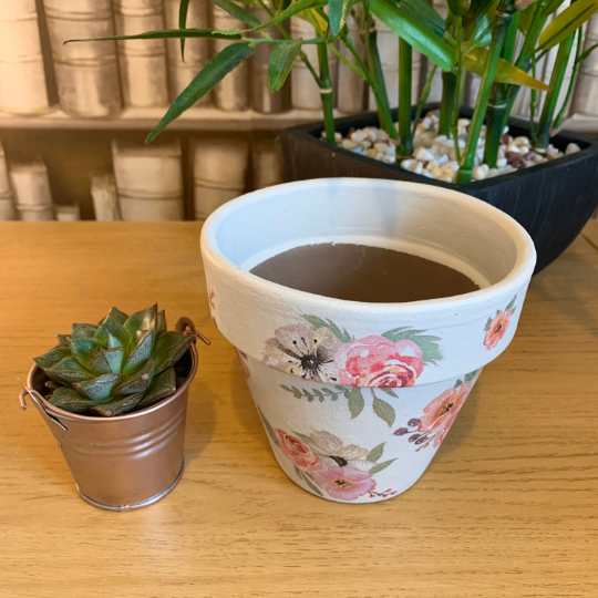Vintage Flower Decoupaged Plant Pot