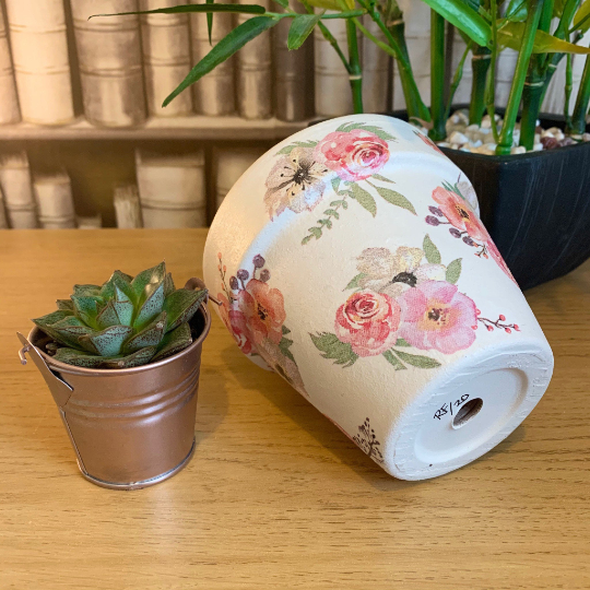Vintage Flower Decoupaged Plant Pot