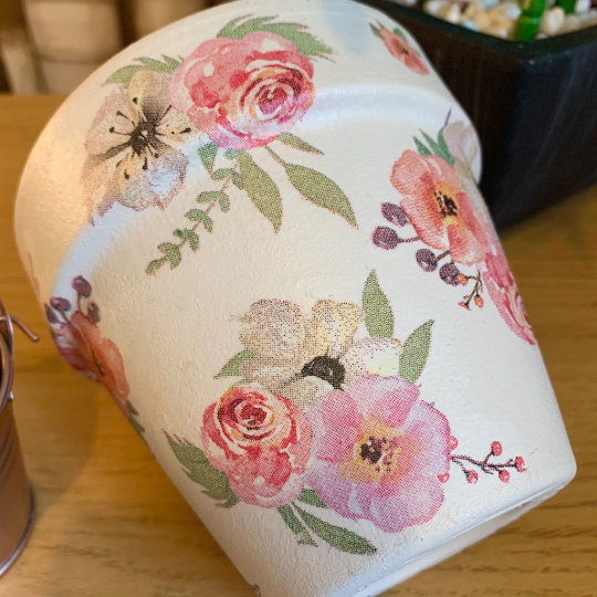 Vintage Flower Decoupaged Plant Pot