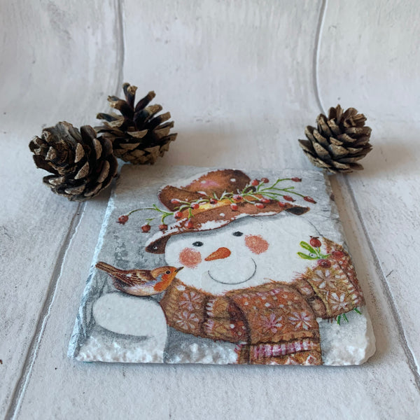 Christmas Snowman Decoupaged Slate Coasters (Set of 2, Set of 4)