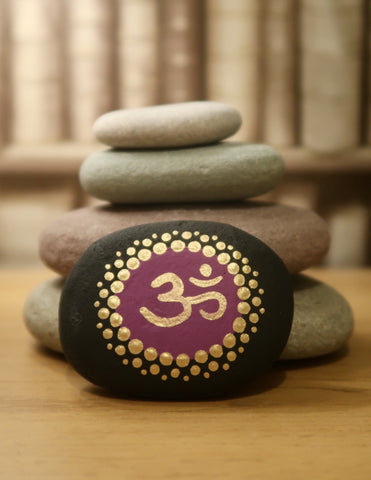 Hand Painted Om Yoga Symbol Mandala Stone