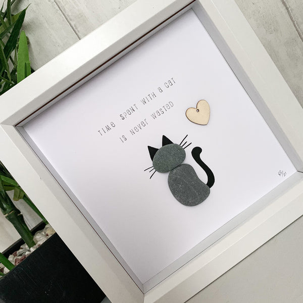 Time Spent With A Cat Is Never Wasted Pebble Art Box Frame