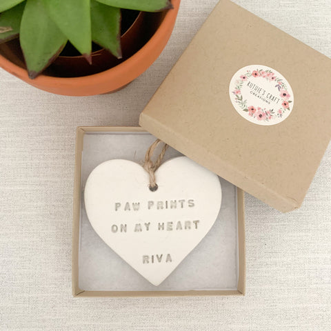 Paw Prints On My Heart Pet Memorial Gift | Hanging Decoration | Clay Keepsake