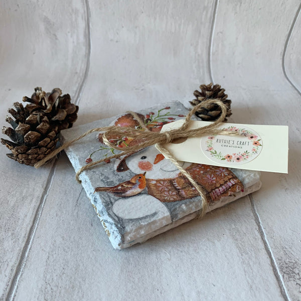 Christmas Snowman Decoupaged Slate Coasters (Set of 2, Set of 4)