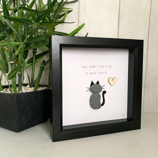 Time Spent With A Cat Is Never Wasted Pebble Art Box Frame