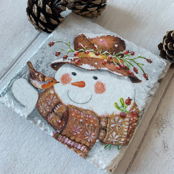 Christmas Snowman Decoupaged Slate Coasters (Set of 2, Set of 4)
