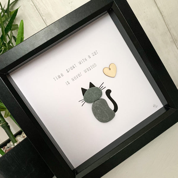 Time Spent With A Cat Is Never Wasted Pebble Art Box Frame