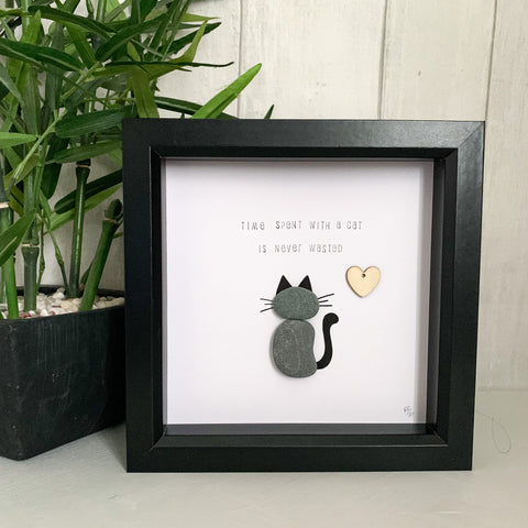 Time Spent With A Cat Is Never Wasted Pebble Art Box Frame