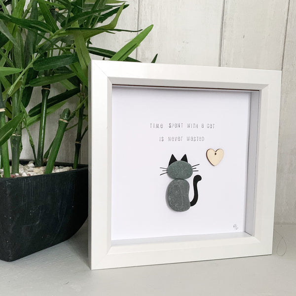 Time Spent With A Cat Is Never Wasted Pebble Art Box Frame