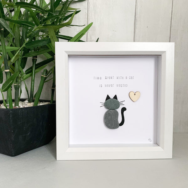 Time Spent With A Cat Is Never Wasted Pebble Art Box Frame