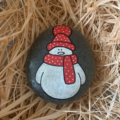 Hand Painted Spotty Snowman Stone